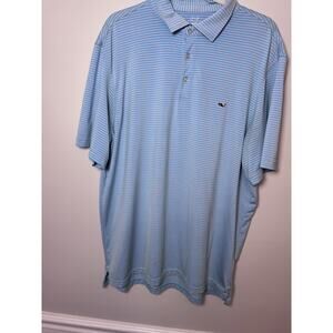 Vineyard Vines Mens Performance Polo Blue Pink Striped Size Large